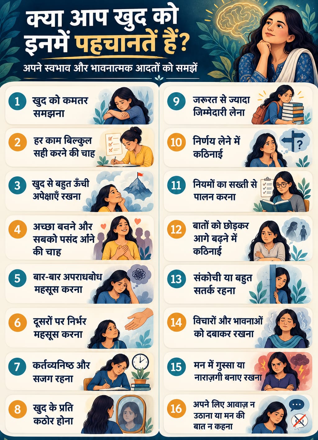 स्वभाव और भावनात्मक आदतों के पैटर्न दर्शाता चित्र